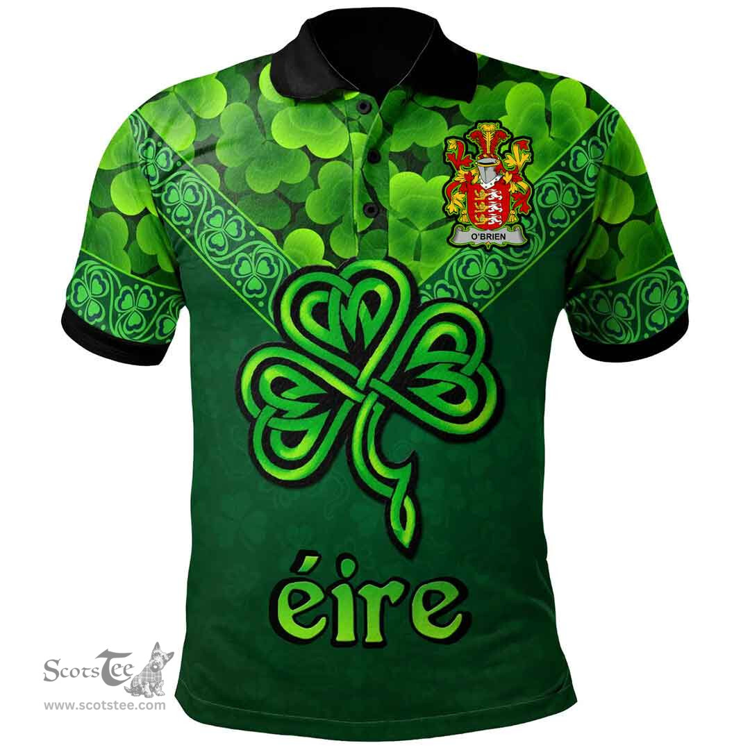 ScotsTee Shop Irish Brien or O'Brien Coat of Arms Irish Polo Shirt Ireland Shamrock Triangle Style