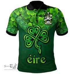 ScotsTee Shop Irish Collin Coat of Arms Irish Polo Shirt Ireland Shamrock Triangle Style