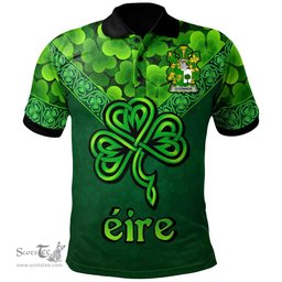 ScotsTee Shop Irish Connor or O'Connor (Sligo) Coat of Arms Irish Polo Shirt Ireland Shamrock Triangle Style