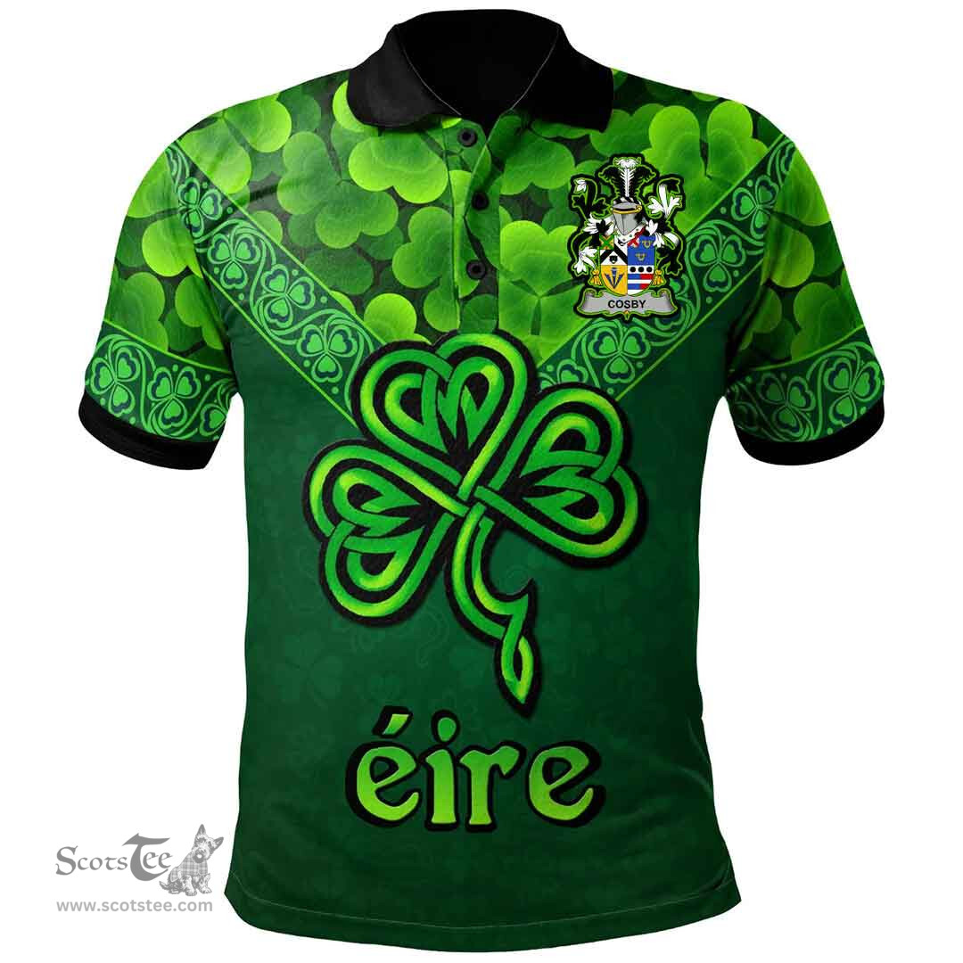 ScotsTee Shop Irish Cosby (Lord Sydney) Coat of Arms Irish Polo Shirt Ireland Shamrock Triangle Style