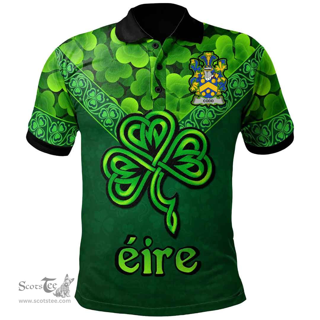 ScotsTee Shop Irish Codd Coat of Arms Irish Polo Shirt Ireland Shamrock Triangle Style
