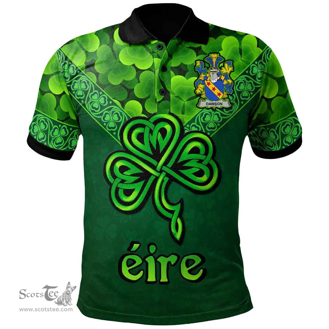 ScotsTee Shop Irish Dawson Coat of Arms Irish Polo Shirt Ireland Shamrock Triangle Style