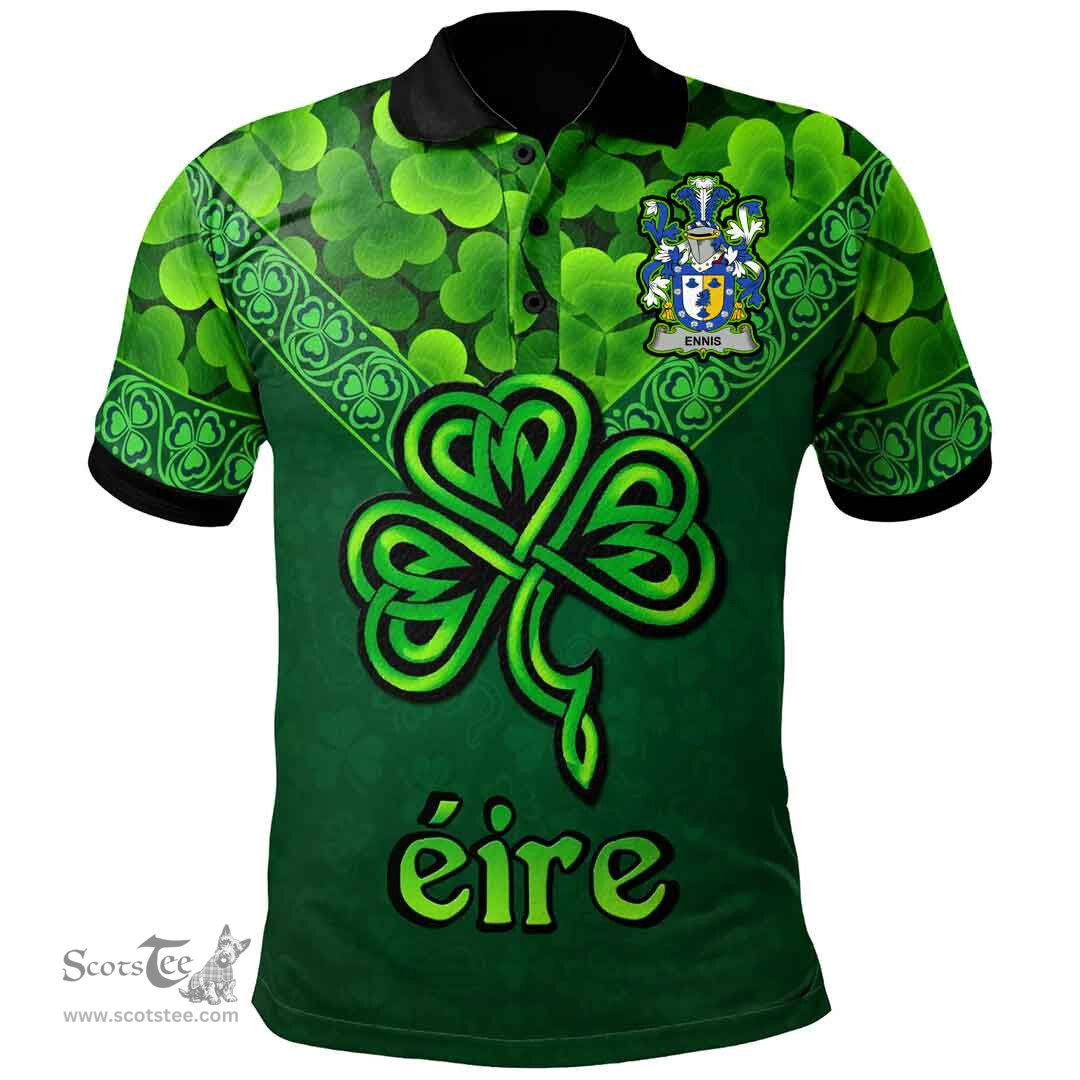 ScotsTee Shop Irish Ennis Coat of Arms Irish Polo Shirt Ireland Shamrock Triangle Style