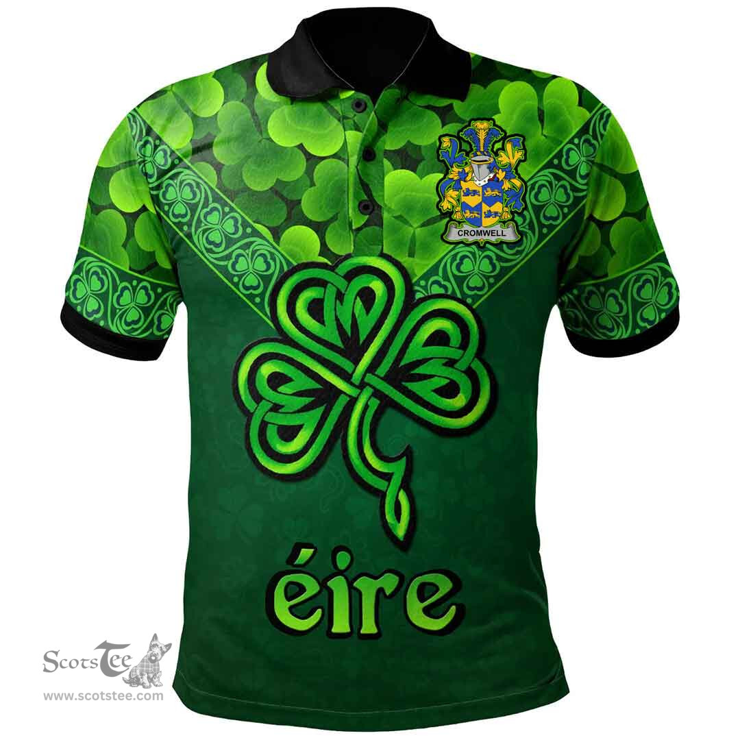 ScotsTee Shop Irish Cromwell Coat of Arms Irish Polo Shirt Ireland Shamrock Triangle Style