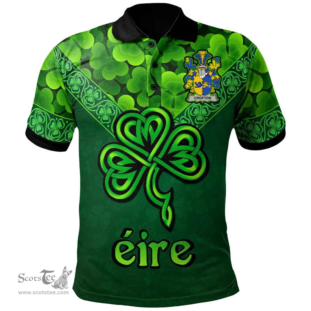 ScotsTee Shop Irish Crofton Coat of Arms Irish Polo Shirt Ireland Shamrock Triangle Style