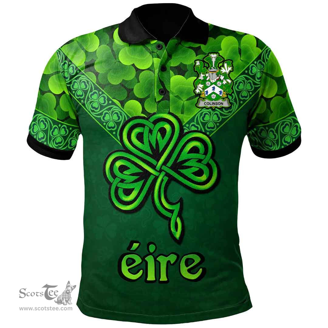 ScotsTee Shop Irish Colinson Coat of Arms Irish Polo Shirt Ireland Shamrock Triangle Style