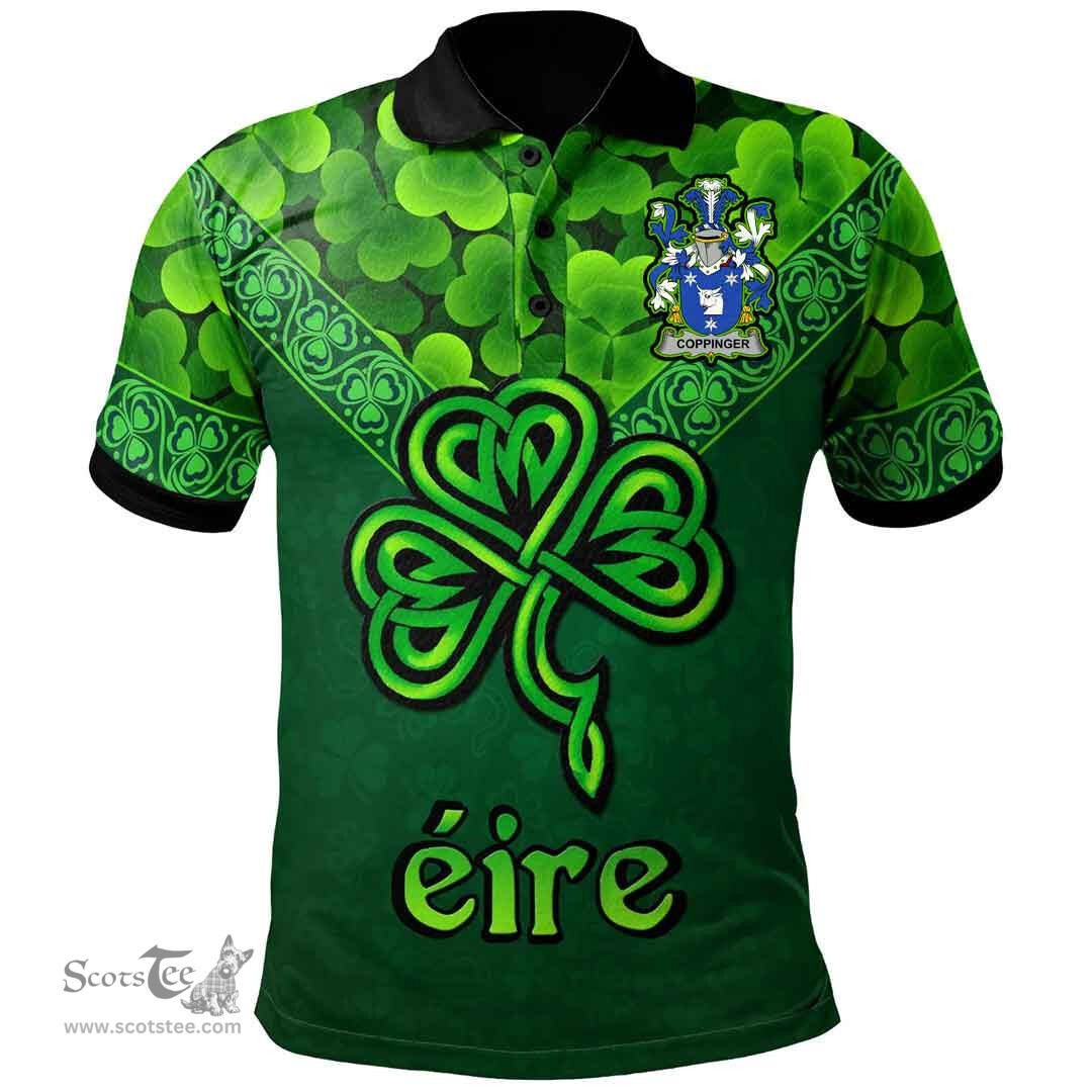 ScotsTee Shop Irish Coppinger Coat of Arms Irish Polo Shirt Ireland Shamrock Triangle Style