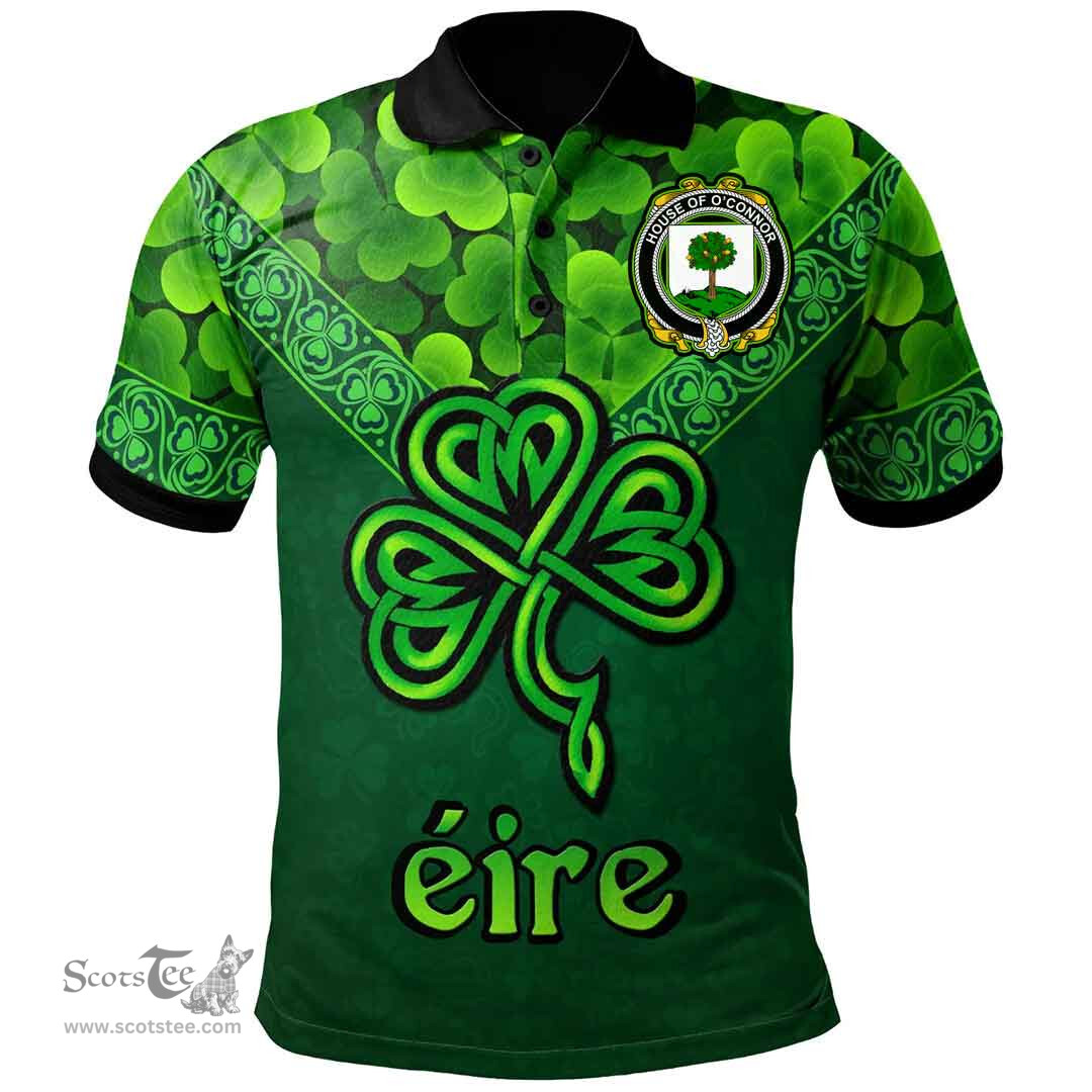 ScotsTee Shop Irish House of O'CONNOR (Faly) Coat of Arms Irish Polo Shirt Ireland Shamrock Triangle Style