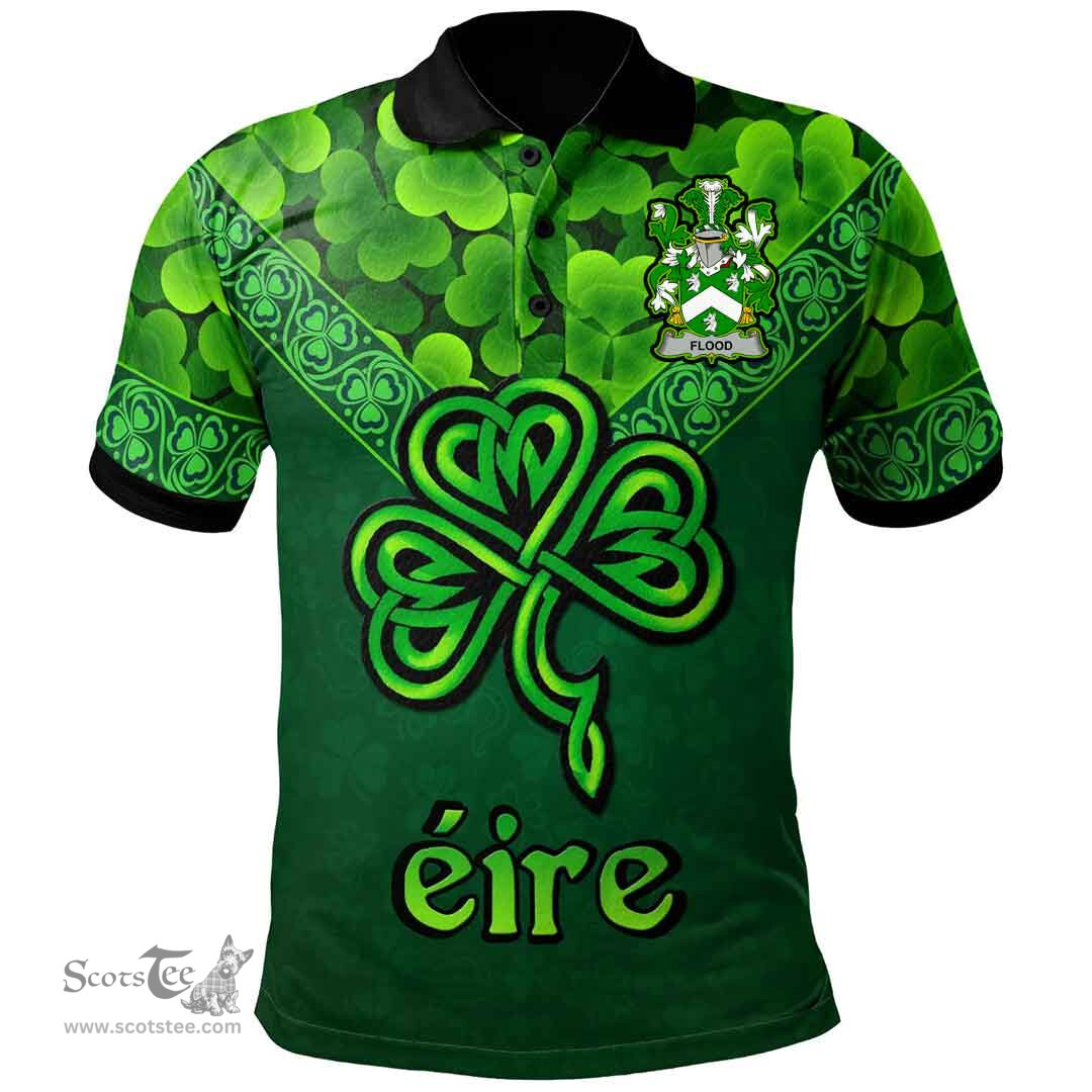 ScotsTee Shop Irish Flood Coat of Arms Irish Polo Shirt Ireland Shamrock Triangle Style