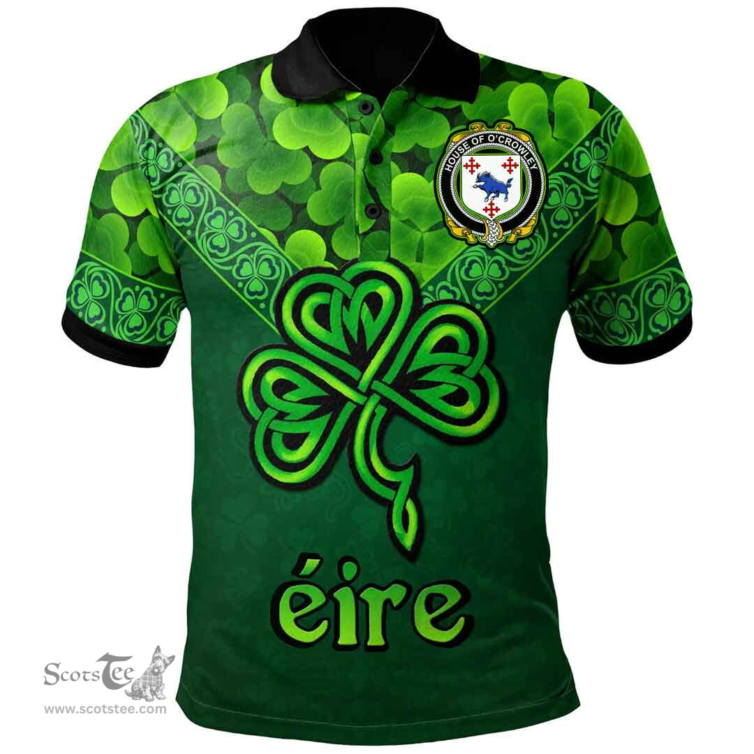ScotsTee Shop Irish House of Crowley Coat of Arms Irish Polo Shirt Ireland Shamrock Triangle Style