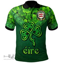 ScotsTee Shop Irish House of MACCLANCY Coat of Arms Irish Polo Shirt Ireland Shamrock Triangle Style