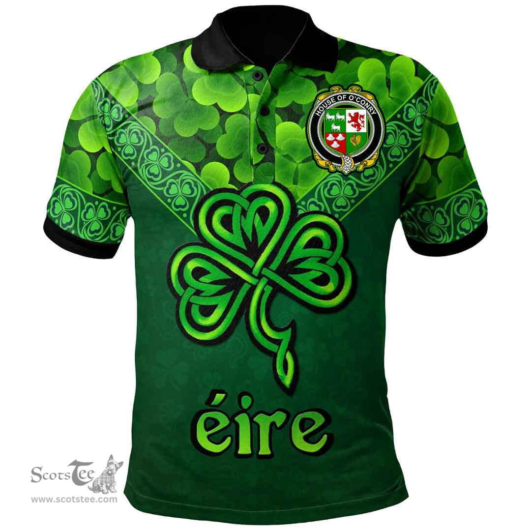 ScotsTee Shop Irish House of O'CONRY Coat of Arms Irish Polo Shirt Ireland Shamrock Triangle Style