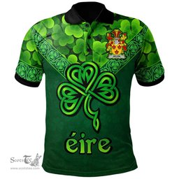 ScotsTee Shop Irish Gillen or O'Gillen Coat of Arms Irish Polo Shirt Ireland Shamrock Triangle Style