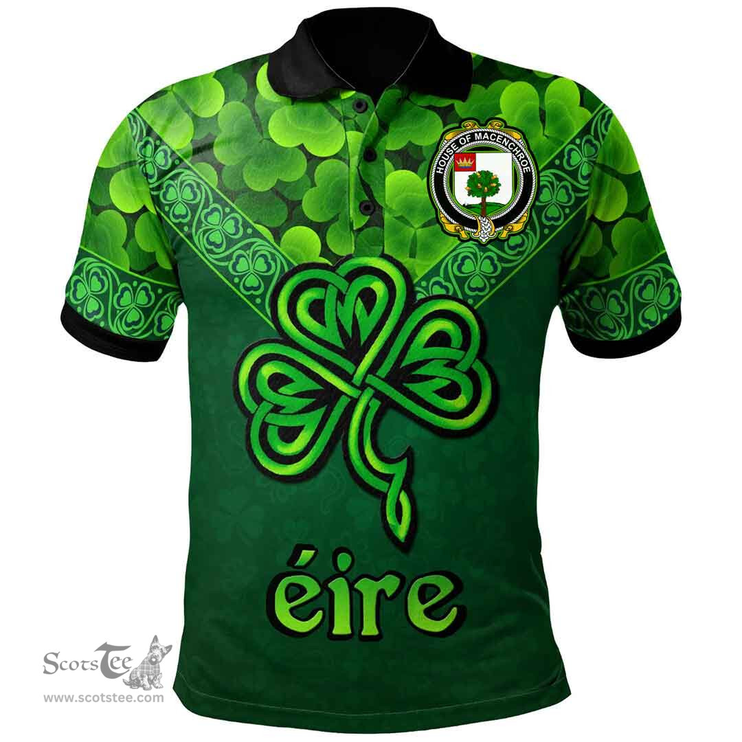 ScotsTee Shop Irish House of MACENCHROE Coat of Arms Irish Polo Shirt Ireland Shamrock Triangle Style