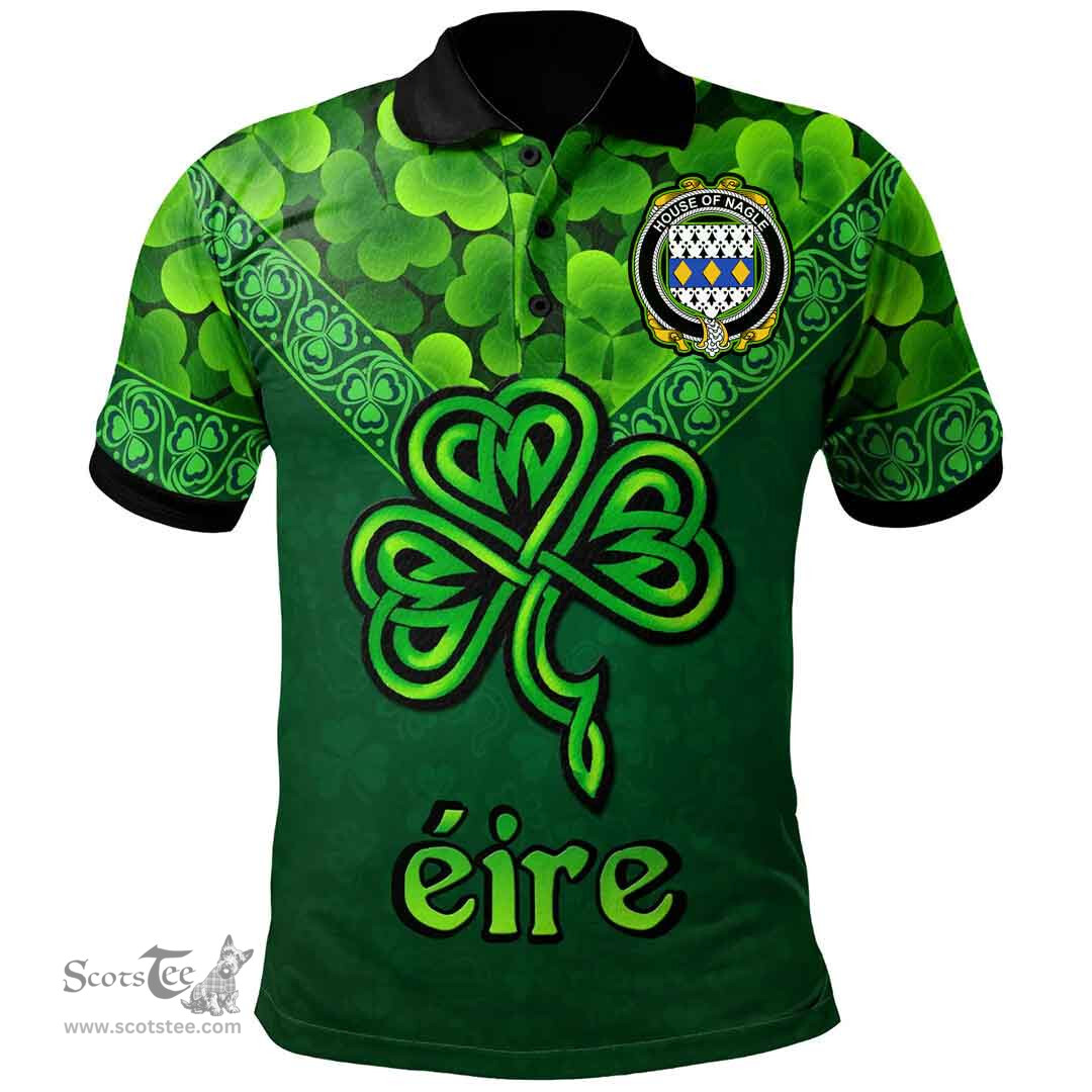 ScotsTee Shop Irish House of NAGLE Coat of Arms Irish Polo Shirt Ireland Shamrock Triangle Style
