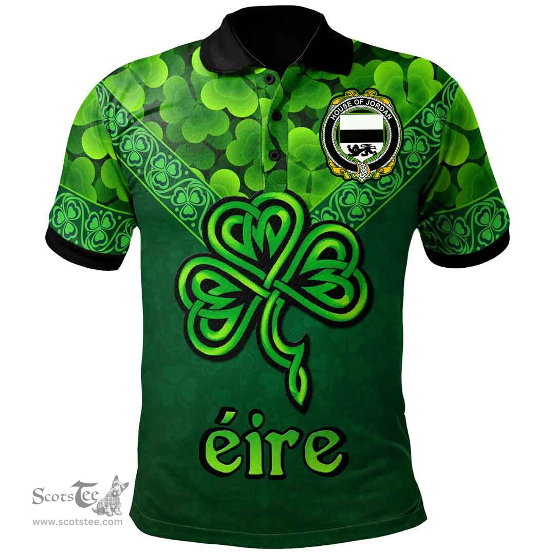 ScotsTee Shop Irish House of JORDAN Coat of Arms Irish Polo Shirt Ireland Shamrock Triangle Style