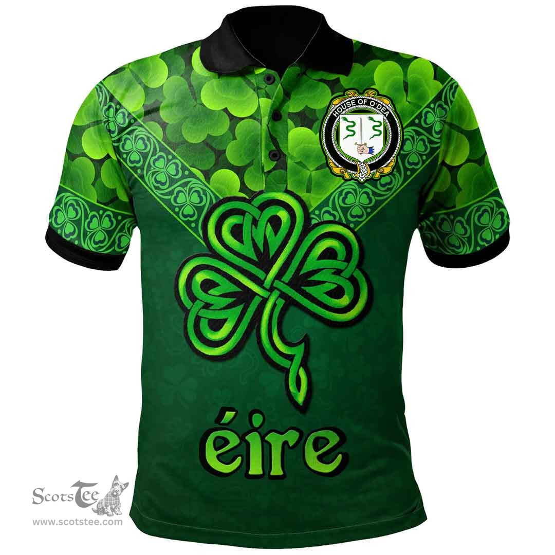 ScotsTee Shop Irish House of O'DEA Coat of Arms Irish Polo Shirt Ireland Shamrock Triangle Style