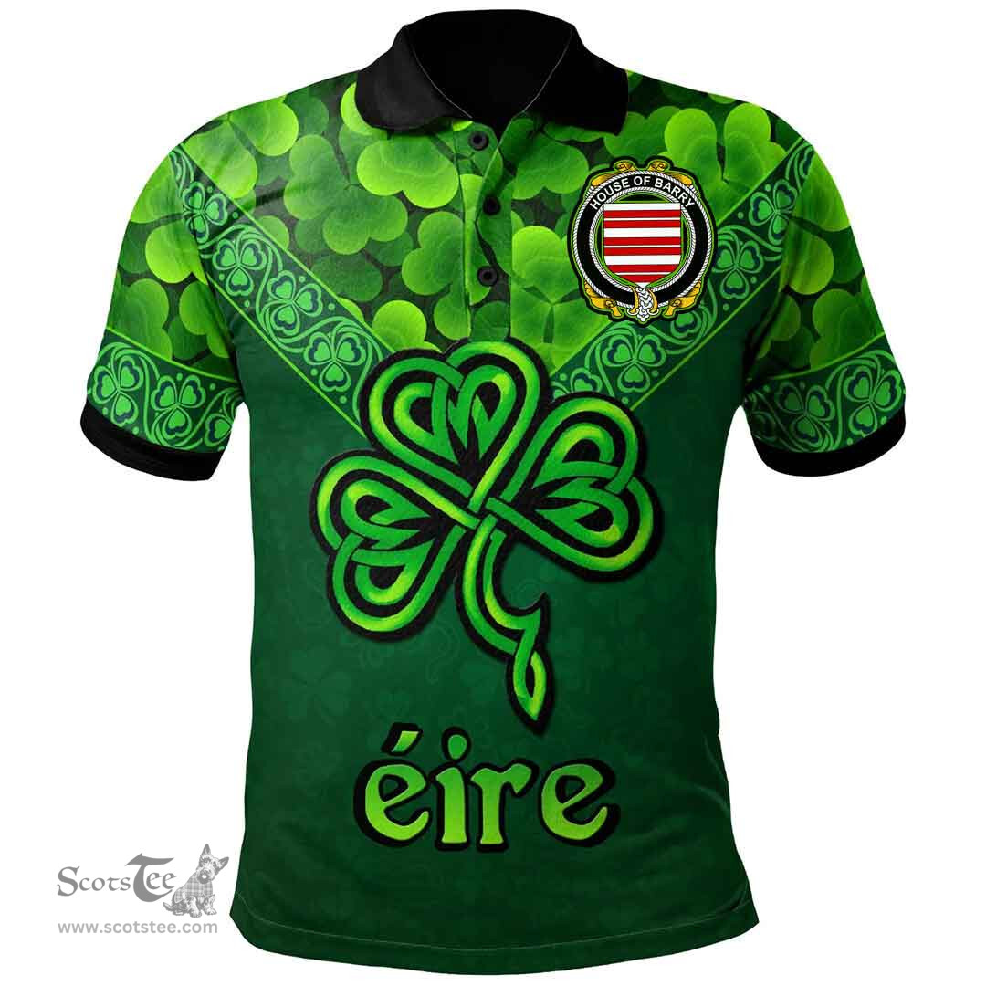 ScotsTee Shop Irish House of BARRY Coat of Arms Irish Polo Shirt Ireland Shamrock Triangle Style