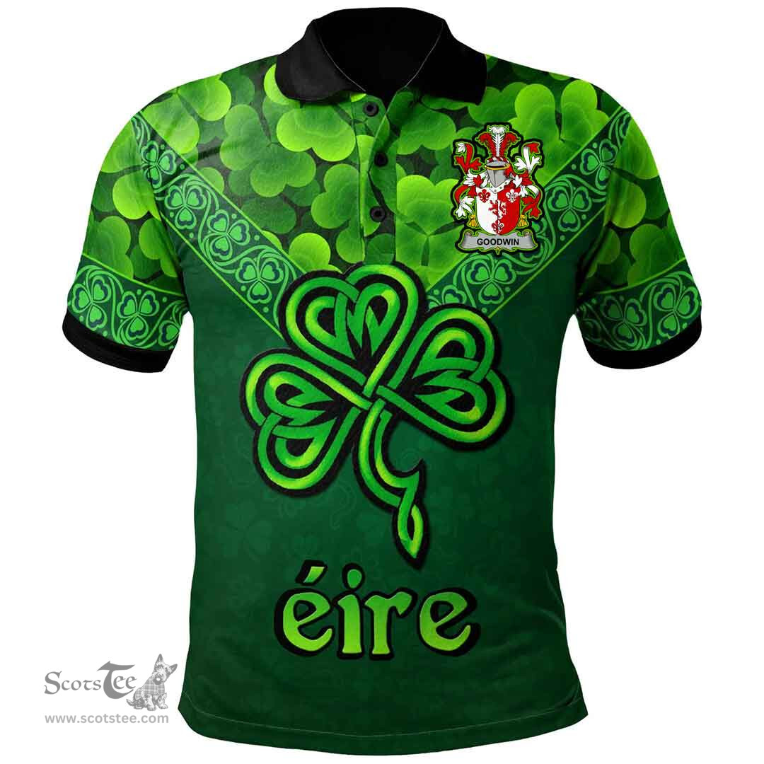ScotsTee Shop Irish Goodwin Coat of Arms Irish Polo Shirt Ireland Shamrock Triangle Style
