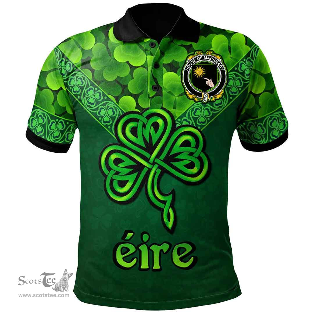 ScotsTee Shop Irish House of MACBRADY Coat of Arms Irish Polo Shirt Ireland Shamrock Triangle Style