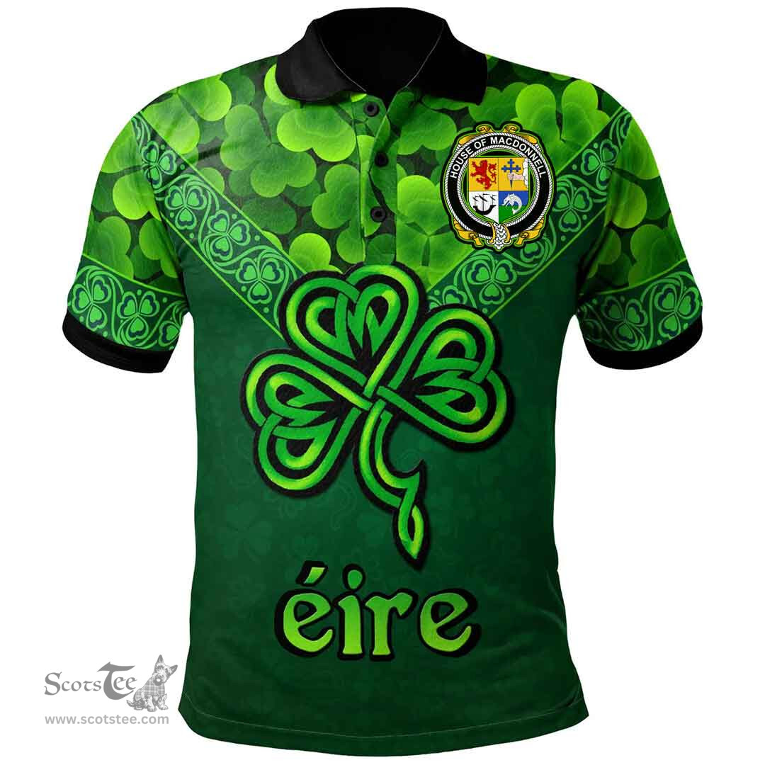 ScotsTee Shop Irish House of MACDONNELL (of the Glens) Coat of Arms Irish Polo Shirt Ireland Shamrock Triangle Style