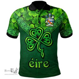 ScotsTee Shop Irish Leigh or McLaeghis Coat of Arms Irish Polo Shirt Ireland Shamrock Triangle Style