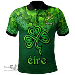 ScotsTee Shop Irish Malone or O'Malone Coat of Arms Irish Polo Shirt Ireland Shamrock Triangle Style
