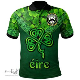 ScotsTee Shop Irish House of O'KIRWAN Coat of Arms Irish Polo Shirt Ireland Shamrock Triangle Style