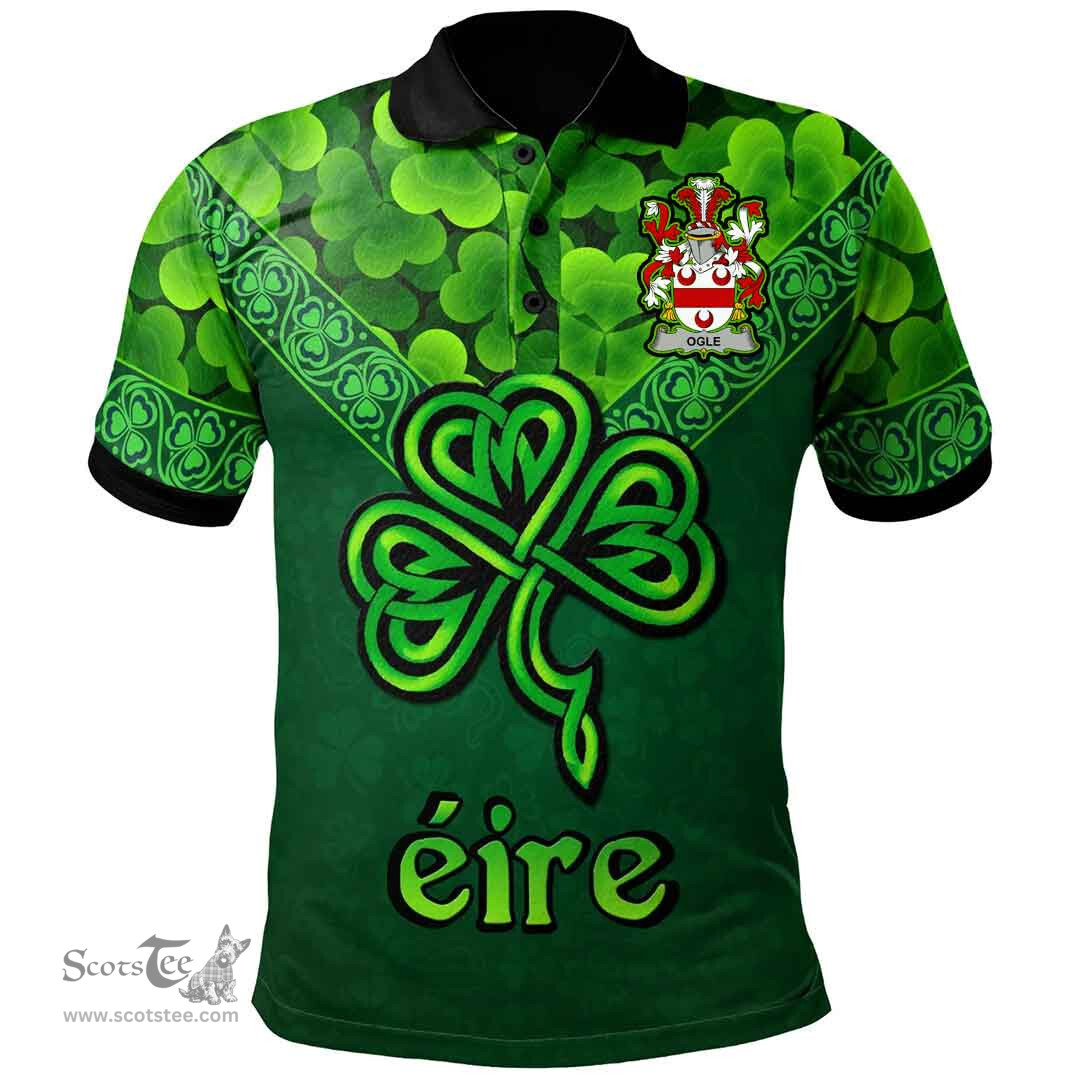 ScotsTee Shop Irish Ogle Coat of Arms Irish Polo Shirt Ireland Shamrock Triangle Style