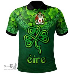 ScotsTee Shop Irish McCauley Coat of Arms Irish Polo Shirt Ireland Shamrock Triangle Style