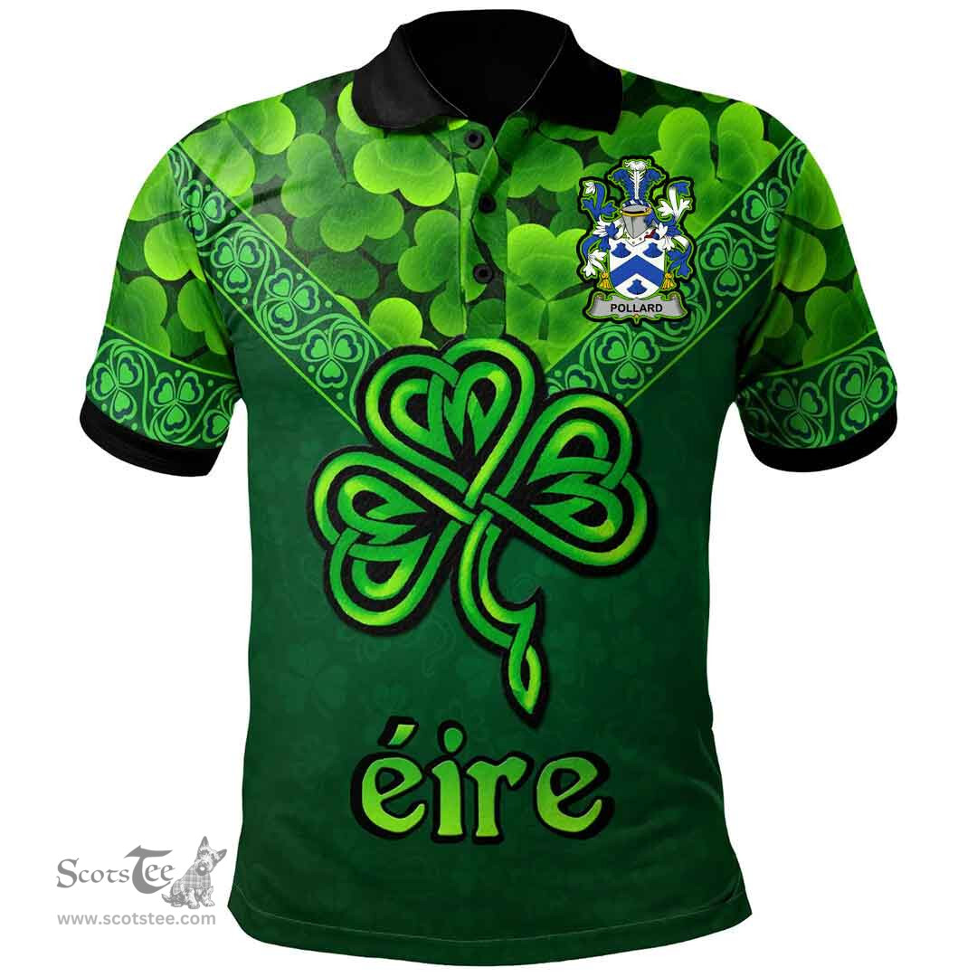 ScotsTee Shop Irish Pollard Coat of Arms Irish Polo Shirt Ireland Shamrock Triangle Style
