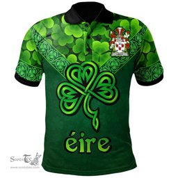 ScotsTee Shop Irish Lally or O'Mullally Coat of Arms Irish Polo Shirt Ireland Shamrock Triangle Style