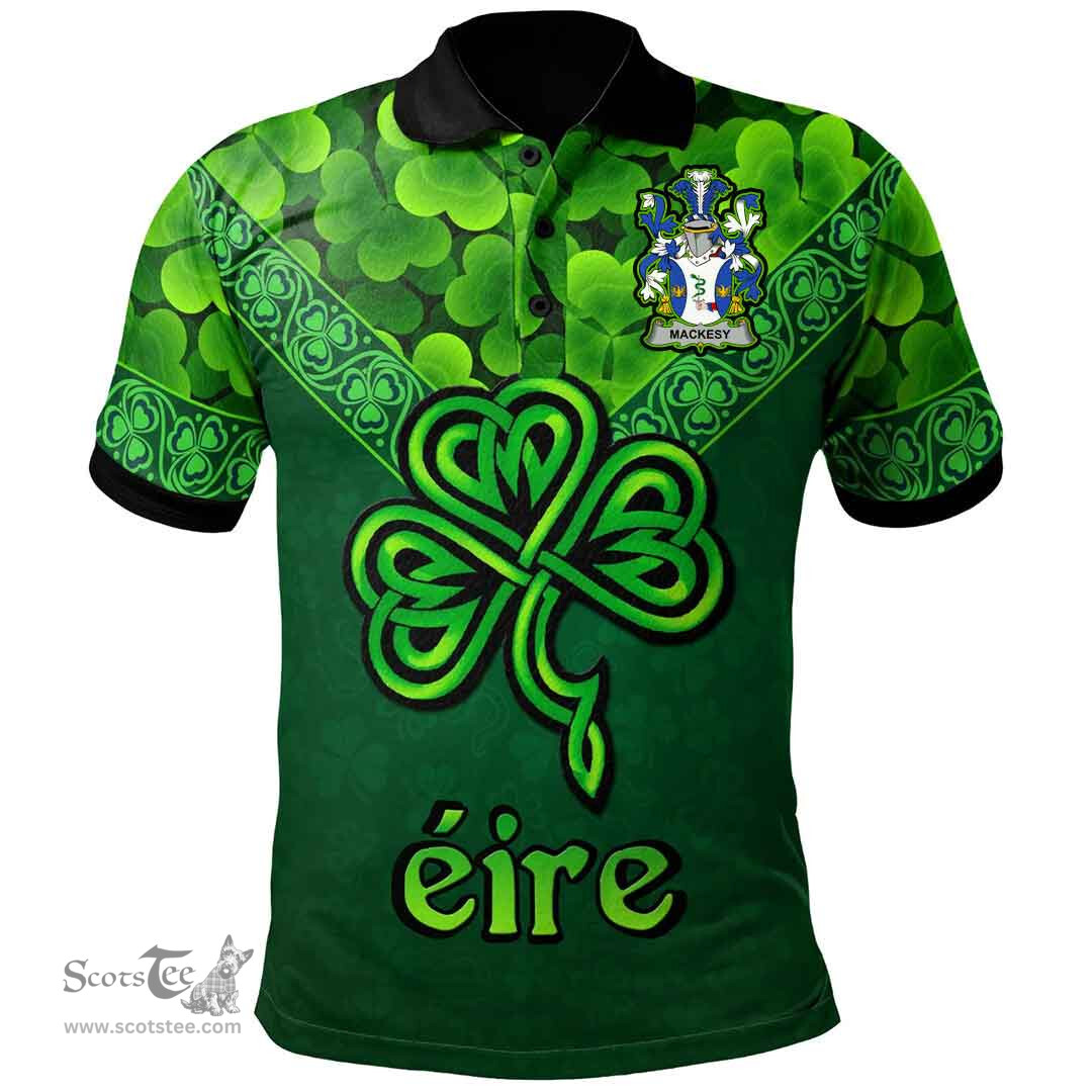 ScotsTee Shop Irish Mackesy Coat of Arms Irish Polo Shirt Ireland Shamrock Triangle Style
