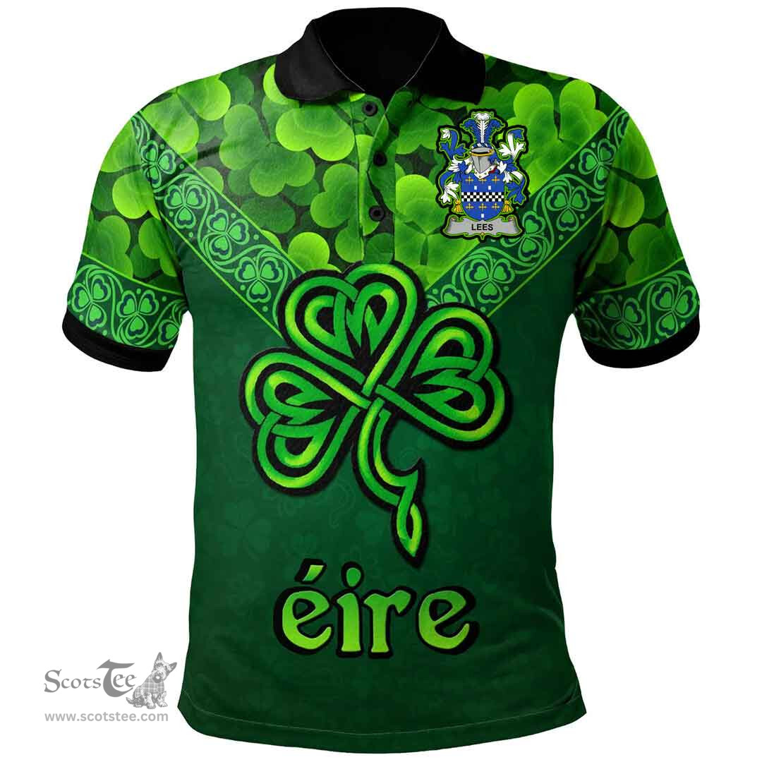 ScotsTee Shop Irish Lees or McAleese Coat of Arms Irish Polo Shirt Ireland Shamrock Triangle Style