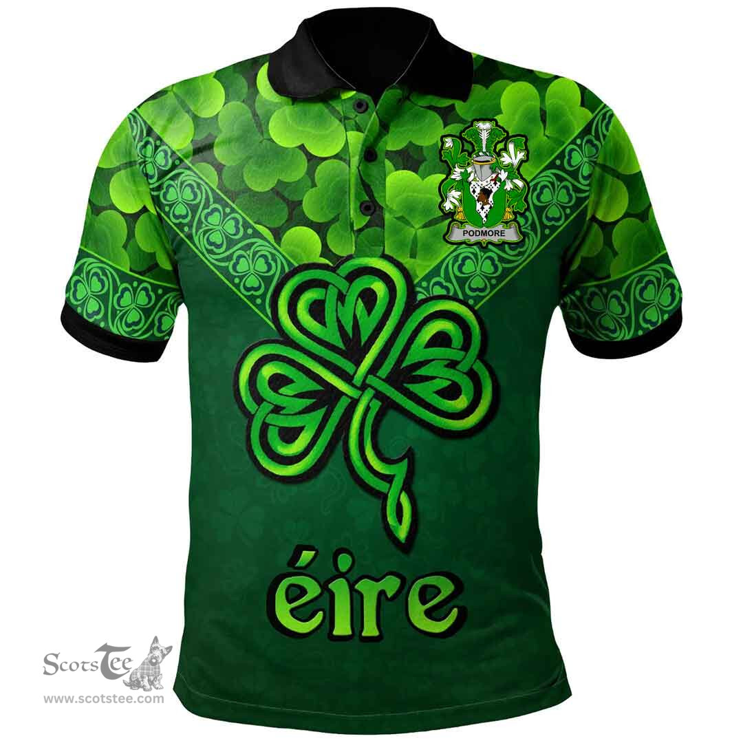 ScotsTee Shop Irish Podmore Coat of Arms Irish Polo Shirt Ireland Shamrock Triangle Style