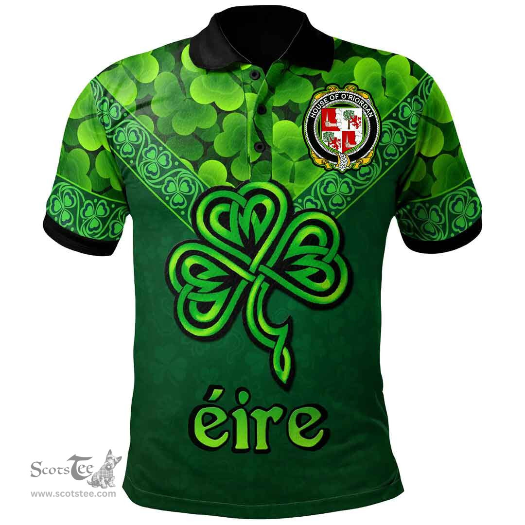 ScotsTee Shop Irish House of O'RIORDAN Coat of Arms Irish Polo Shirt Ireland Shamrock Triangle Style