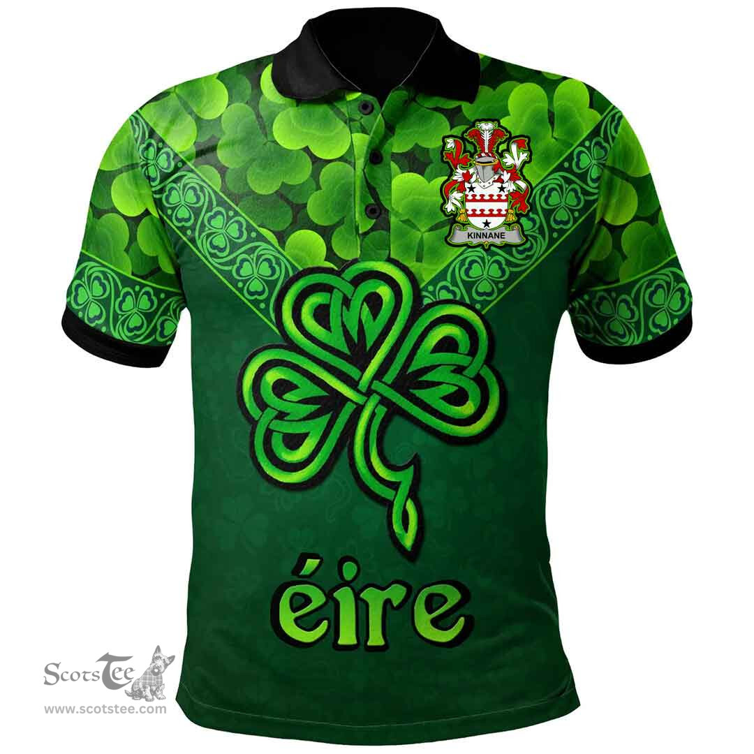 ScotsTee Shop Irish Kinnane or O'Kinane Coat of Arms Irish Polo Shirt Ireland Shamrock Triangle Style
