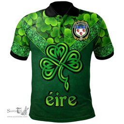 ScotsTee Shop Irish House of O'KEARNEY Coat of Arms Irish Polo Shirt Ireland Shamrock Triangle Style