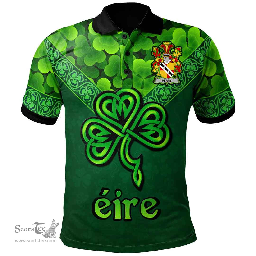 ScotsTee Shop Irish Perry Coat of Arms Irish Polo Shirt Ireland Shamrock Triangle Style