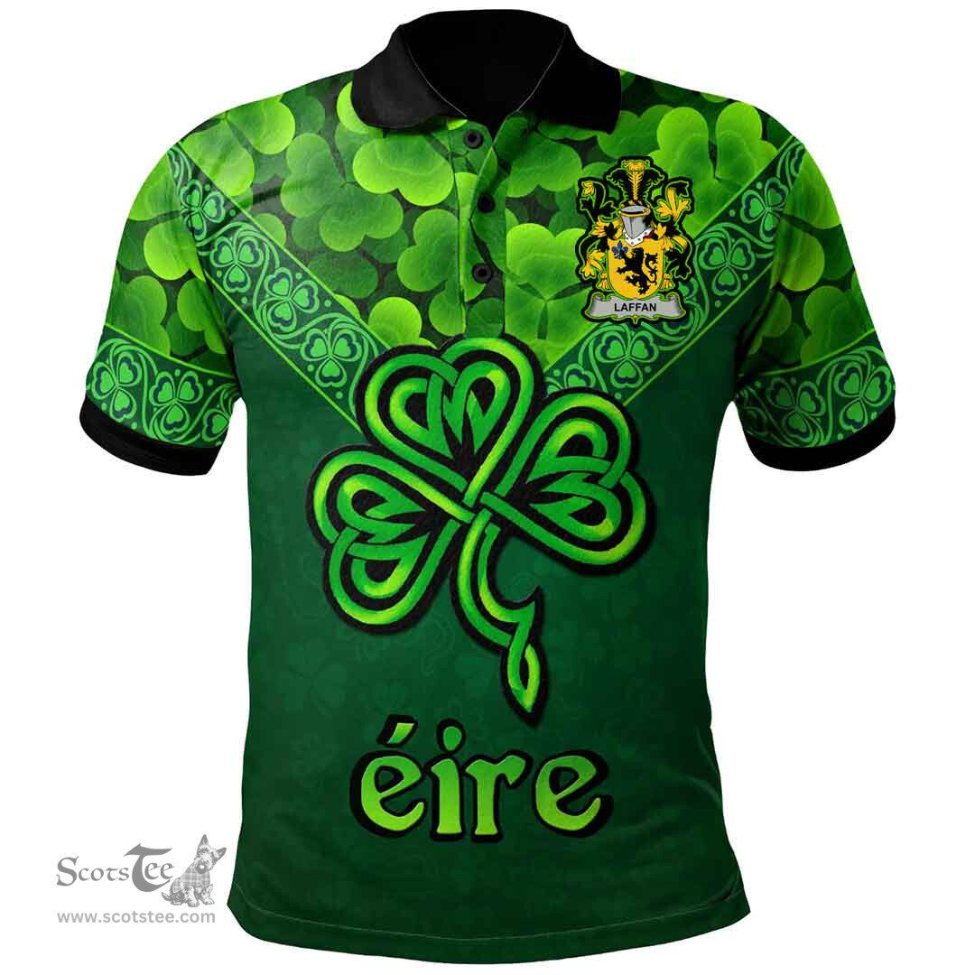 ScotsTee Shop Irish Laffan Coat of Arms Irish Polo Shirt Ireland Shamrock Triangle Style