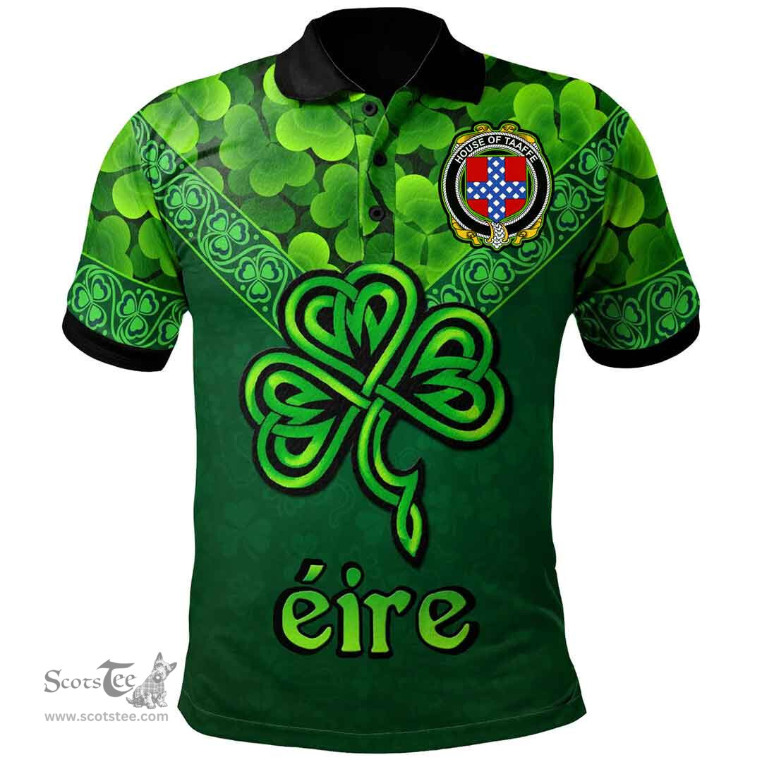 ScotsTee Shop Irish House of TAAFFE Coat of Arms Irish Polo Shirt Ireland Shamrock Triangle Style