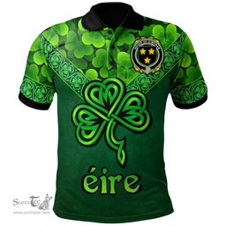 ScotsTee Shop Irish House of O'MORAN Coat of Arms Irish Polo Shirt Ireland Shamrock Triangle Style