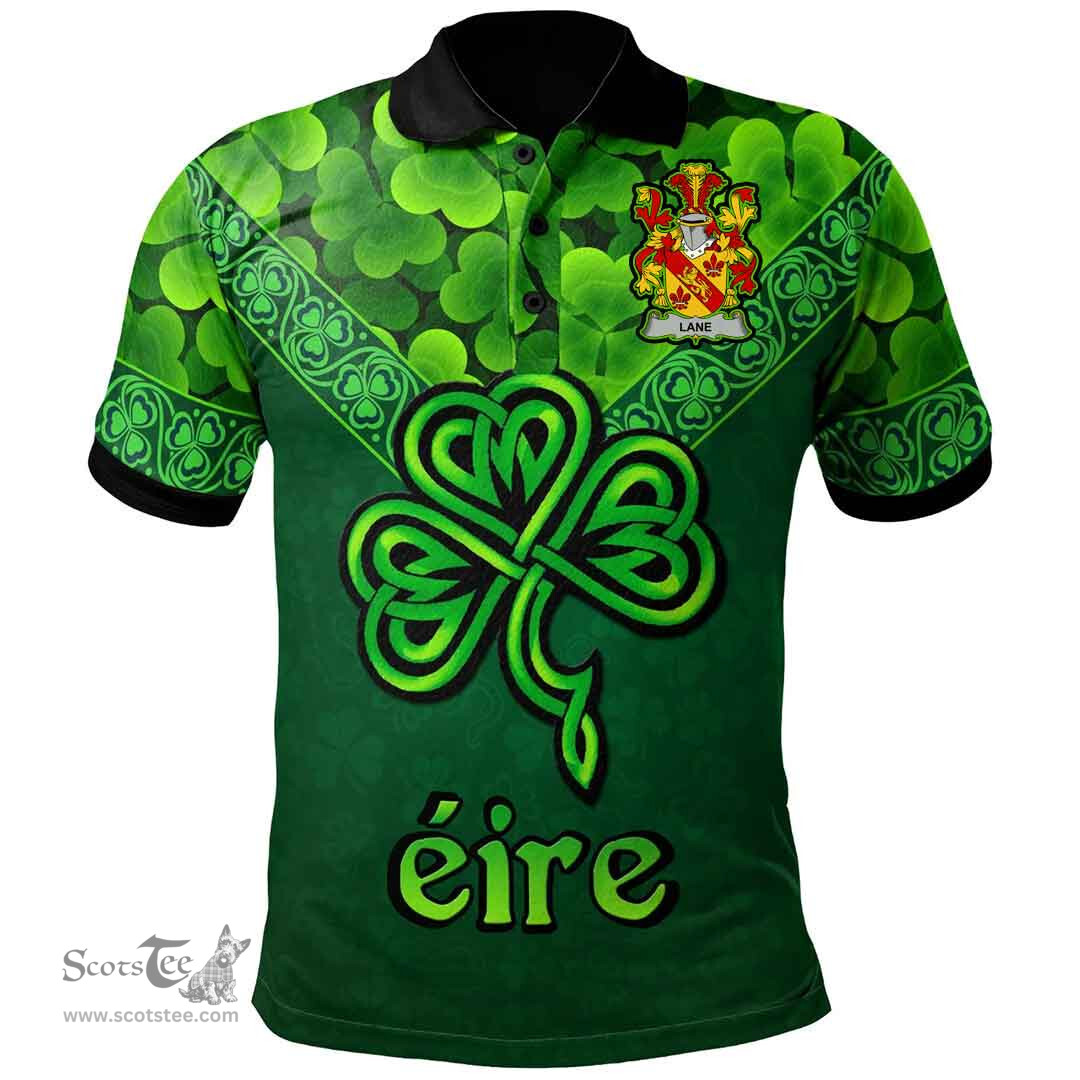 ScotsTee Shop Irish Lane Coat of Arms Irish Polo Shirt Ireland Shamrock Triangle Style