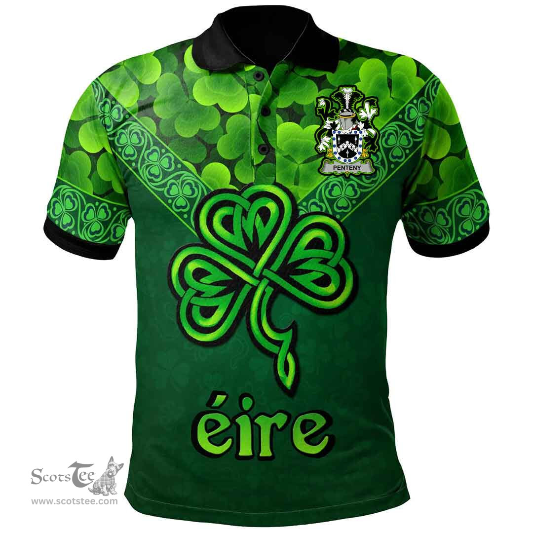 ScotsTee Shop Irish Penteny Coat of Arms Irish Polo Shirt Ireland Shamrock Triangle Style
