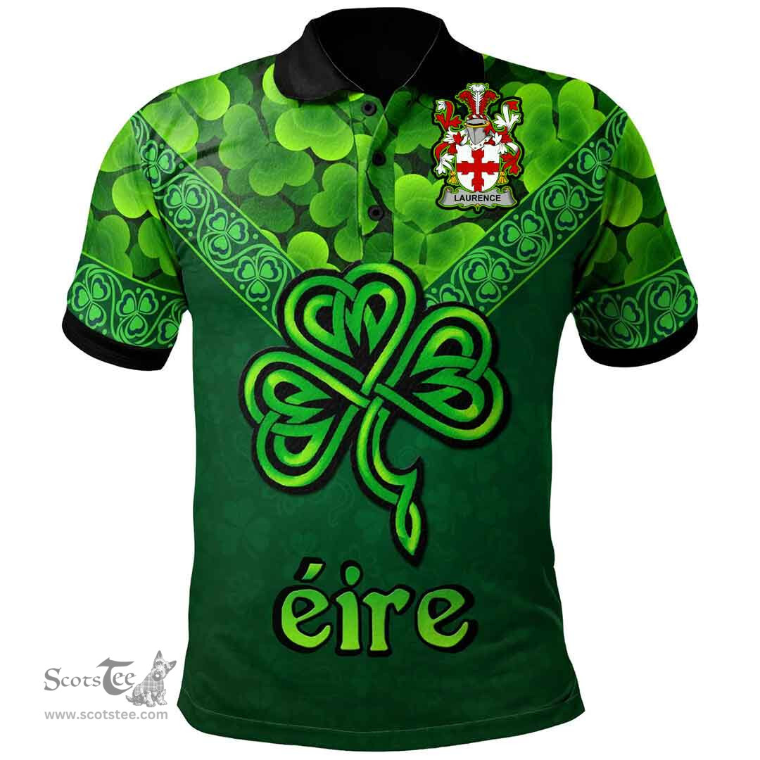 ScotsTee Shop Irish Laurence Coat of Arms Irish Polo Shirt Ireland Shamrock Triangle Style