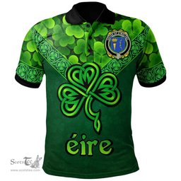 ScotsTee Shop Irish House of O'MOLONY Coat of Arms Irish Polo Shirt Ireland Shamrock Triangle Style