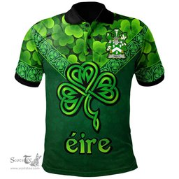 ScotsTee Shop Irish Tuly or McAtilla Coat of Arms Irish Polo Shirt Ireland Shamrock Triangle Style