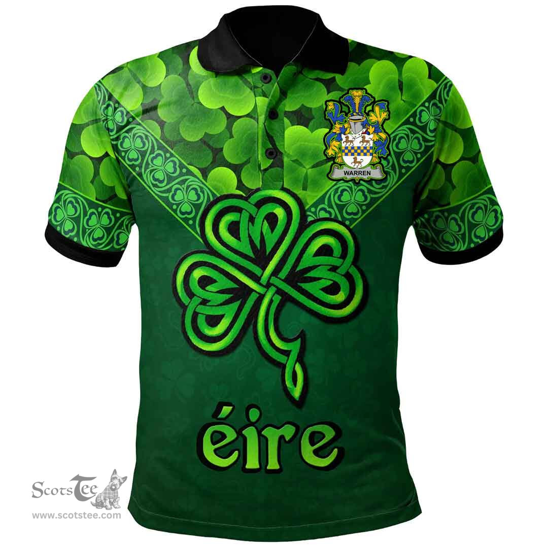 ScotsTee Shop Irish Warren Coat of Arms Irish Polo Shirt Ireland Shamrock Triangle Style