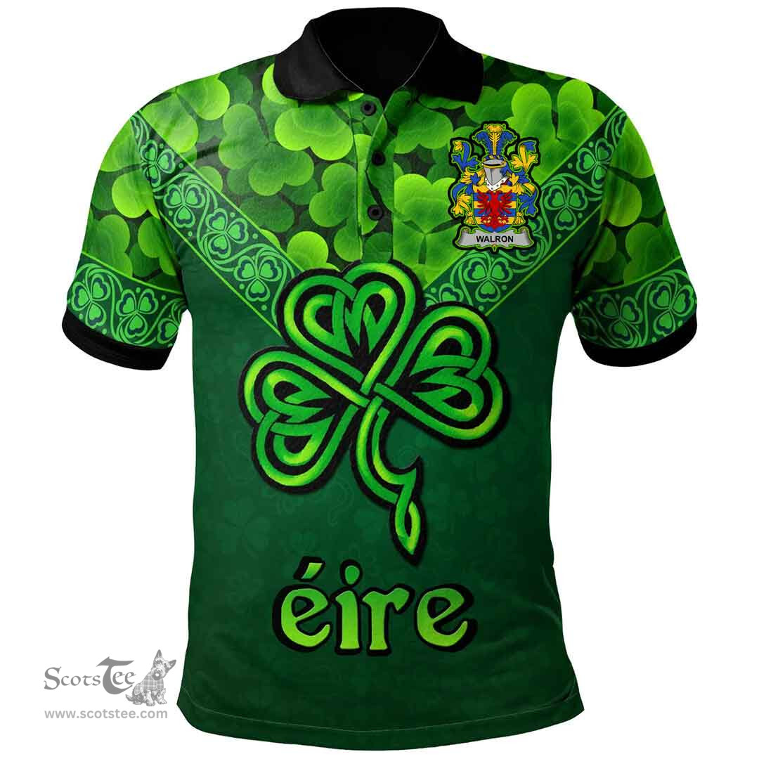 ScotsTee Shop Irish Walron Coat of Arms Irish Polo Shirt Ireland Shamrock Triangle Style