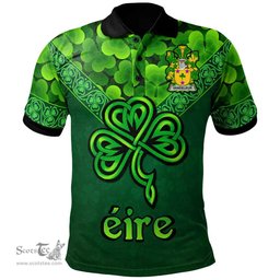 ScotsTee Shop Irish Vandeleur Coat of Arms Irish Polo Shirt Ireland Shamrock Triangle Style
